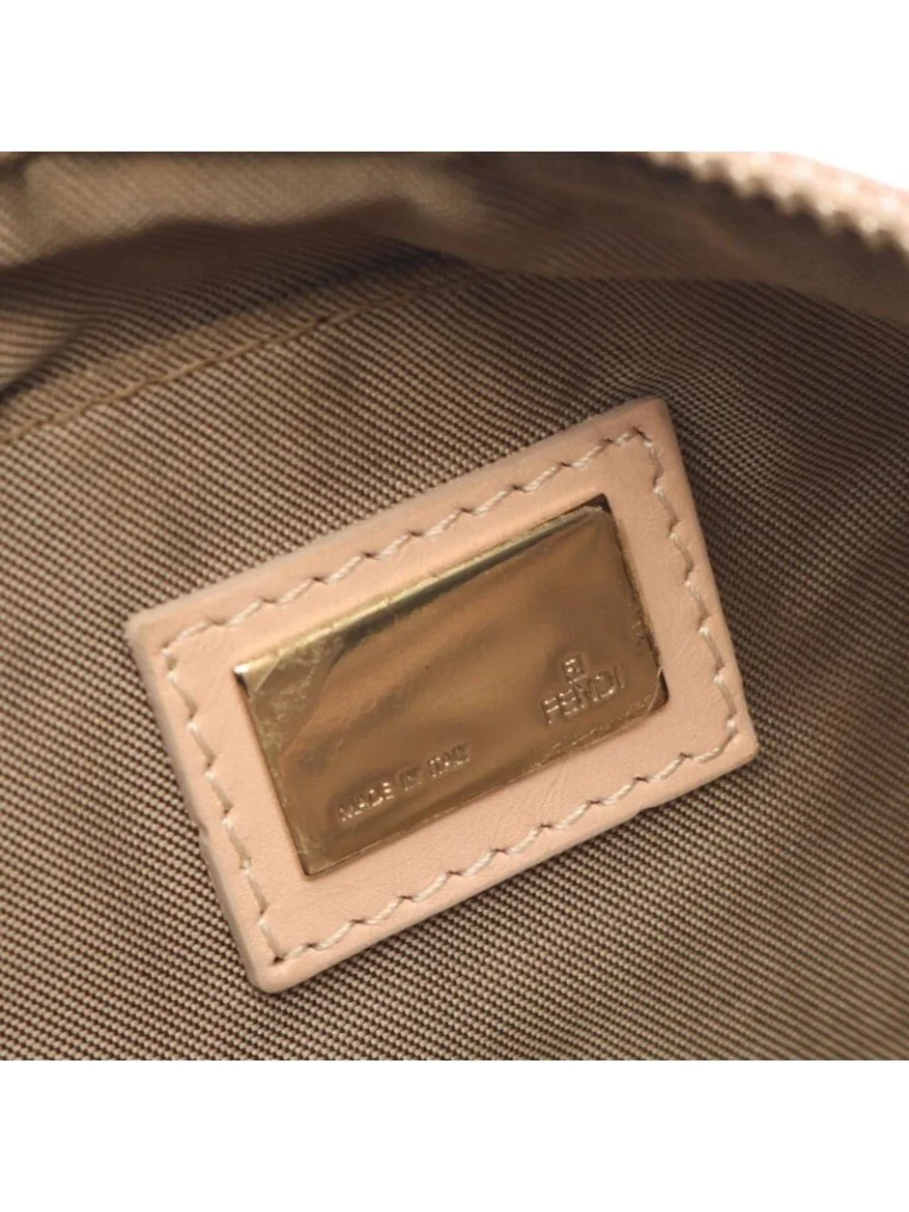 Fendi Handbag Zucchino Pouch Pink Beige Canvas Leather